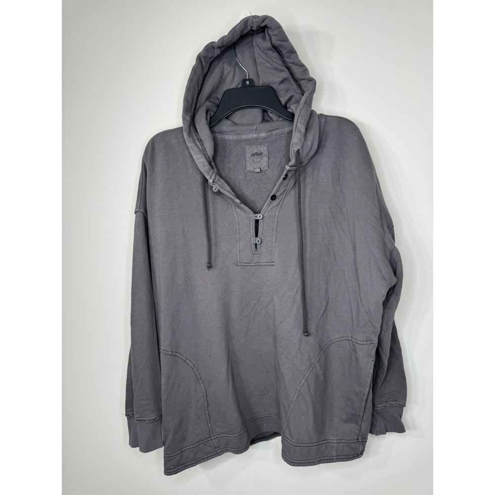 Aerie Womens Gray Henley Hoodie Oversized Cotton French Terry Pullover Medium